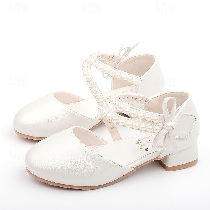 Girls' Heels Dress Shoes Flower Girl Shoes Princess Shoes School Shoes Faux Leather Portable Breathability Non-slipping Princess Shoes Big Kids(7years +) Little Kids(4-7ys) Gift Daily Walking Pearl2