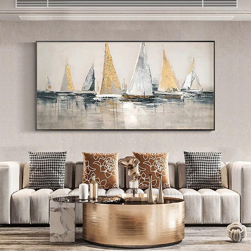 Abstract Sailboats Canvas painting hand painted Wall Art Nautical Oil Painting on Canvas handmade Modern Ocean painting Wall Art Large Seascape Sailboats  Painting for Living Room hotel decoration3