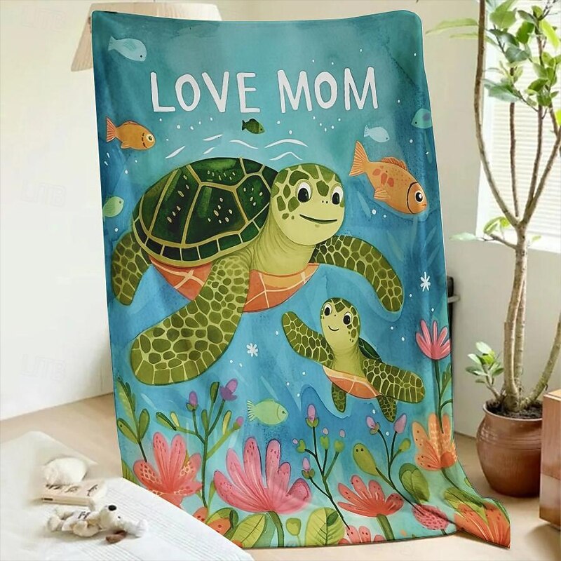 Happy Mother's Day Gift Blanket Sea Turtle Landscape Pattern Throws Blanket Flannel Throw Blankets Warm All Seasons Gifts Big Blanket2