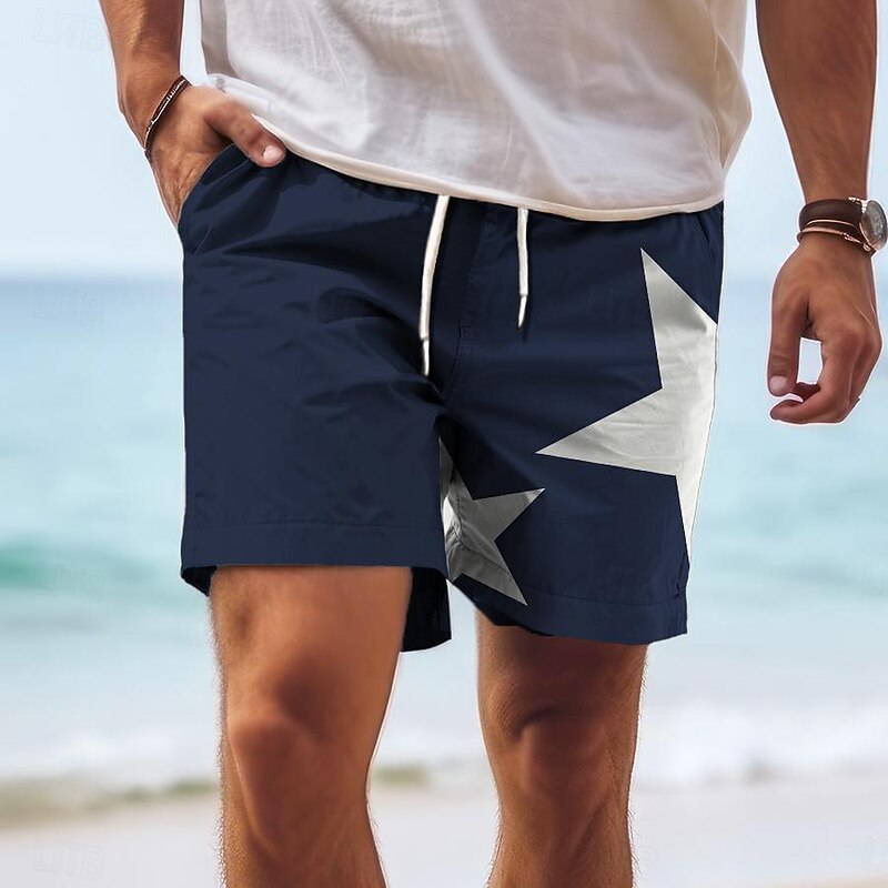 Men's Star Swim Trunks Swim Shorts Board Shorts Mid Waist Vacation Hawaiian Holiday Vacation Holiday Beach Drawstring with Mesh lining Elastic Waist Designer Clothing Apparel