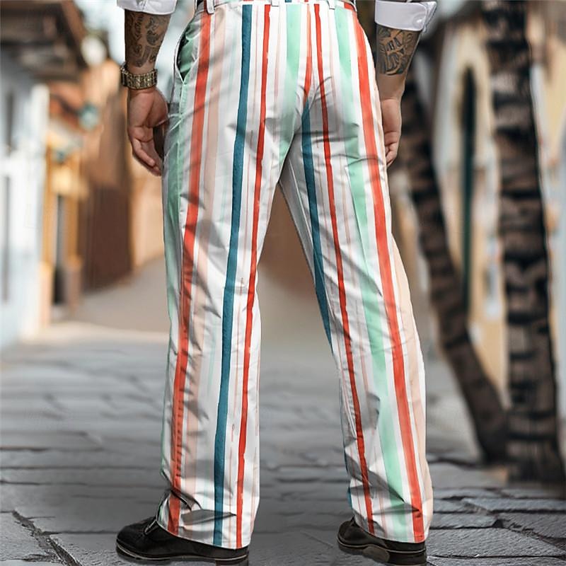 Colorful Holiday X Designer Kris Men's Stripe Printed Dress Pants Pants Waist Elasticity Trousers2