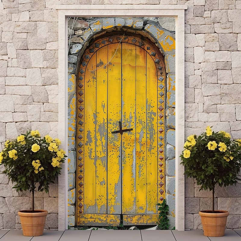 Blue Floral Door Door Covers Door Tapestry Door Curtain Decoration Backdrop Door Banner for Front Door Farmhouse Holiday Party Decor Supplies3