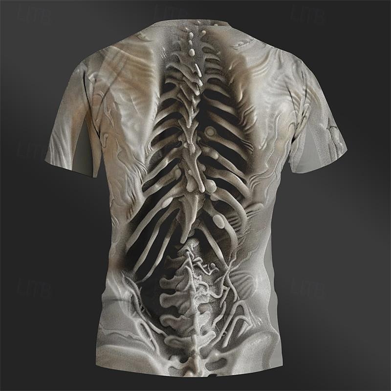 Men's Graphic Skeleton T Shirt Tee Top Short Sleeve T shirt 3D Print Crew Neck Shirt Daily Designer Retro Vintage Sports Outdoor Holiday Going out Black Brown Khaki Spring & Summer Clothing Apparel S