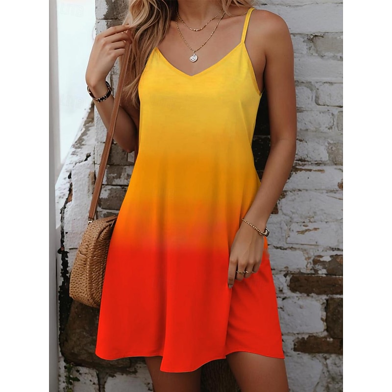 Women's Mini Dress Petite Dress Sundress Summer Dress Slip Dress Tropical Hawaiian Sexy Vacation Beach Swimming Regular Fit Ombre Color Gradient Sleeveless V Neck Spaghetti Strap Blue