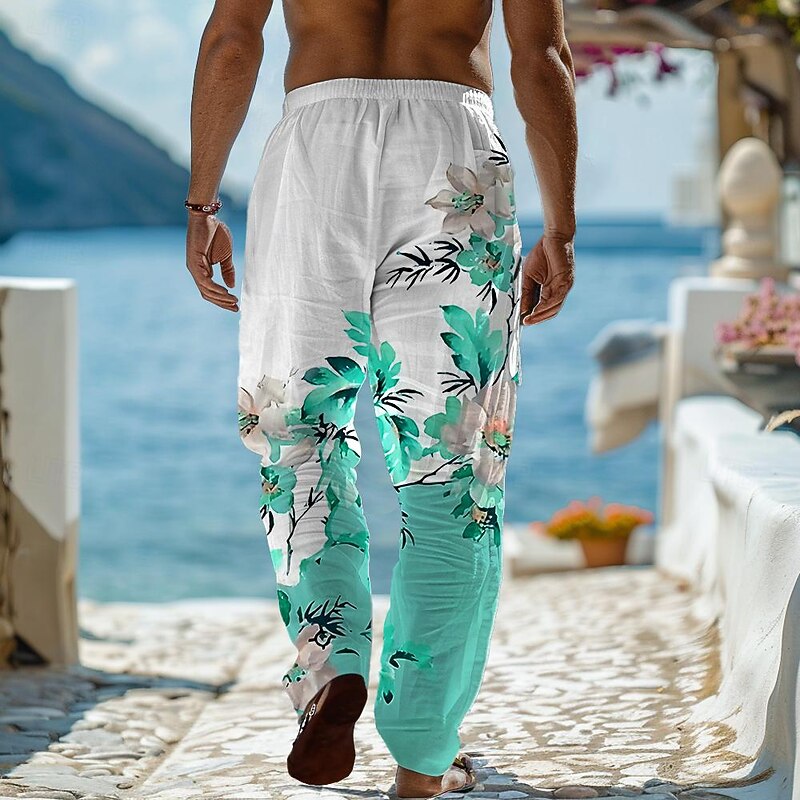 Men's Fashion Casual Floral 3D Print Mid Waist Casual Regular Fit2