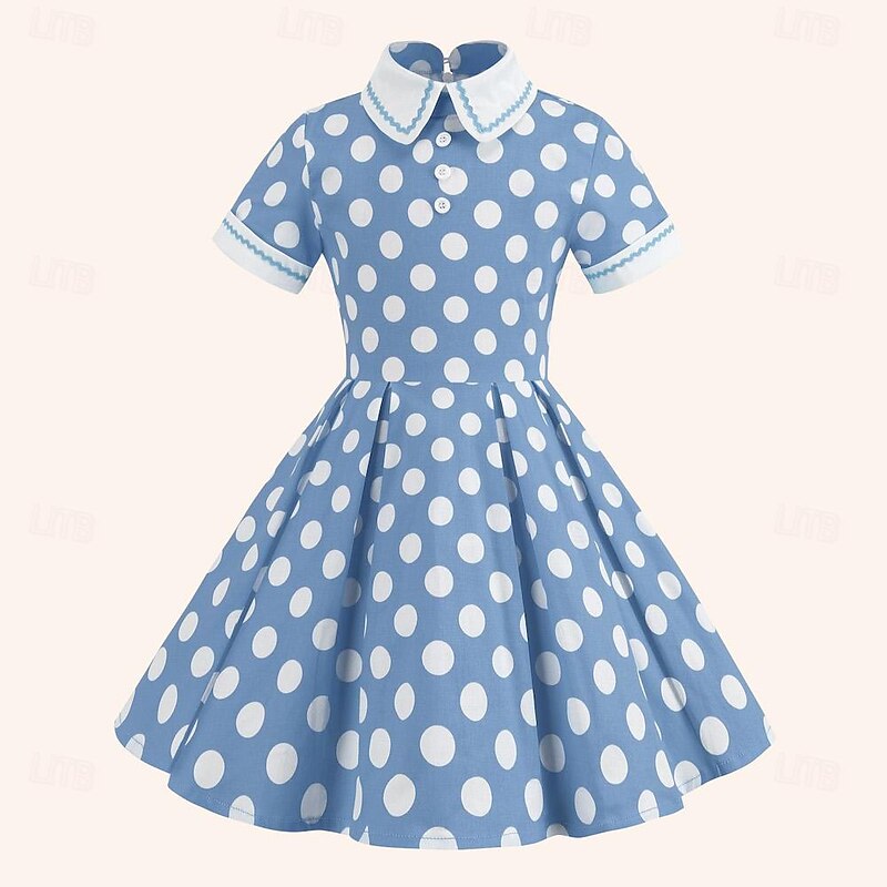 Retro Vintage 1950s Grease Outfits Rockabilly Midi Dress Swing Dress Flare Dress Polka dots Fancy Dress Women's Masquerade Masquerade Date Spring & Summer4