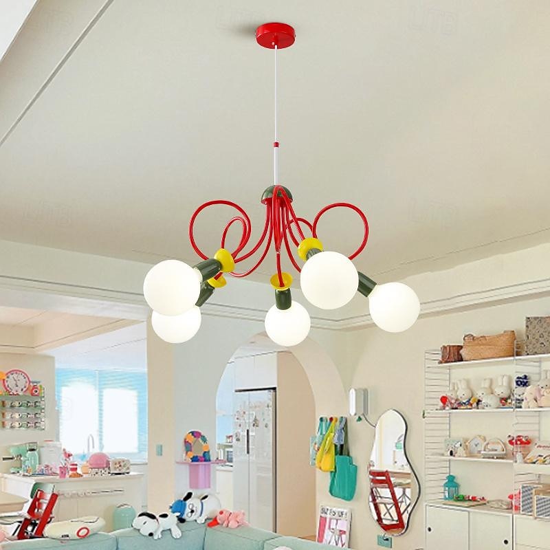 Children's Room Color Chandelier 3/5-Light Globe Glass Pendant Light Fixtures Adjustable Metal Ceiling Hanging Lamps for Dinning Room,Bedroom,Corridor Light Fixtures