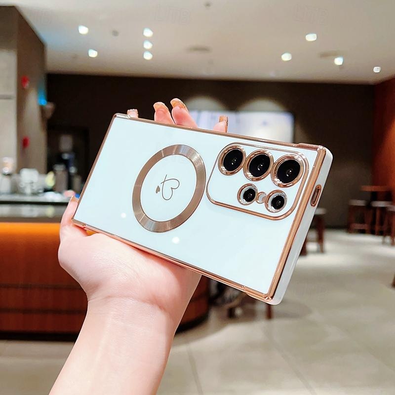 Phone Case For Samsung Galaxy S25 S24 S23 S23 FE S22 S21 Ultra Plus Back Cover Support Wireless Charging Shockproof Heart TPU Plating3