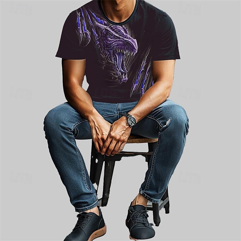 Men's Graphic Dragon T Shirt Short Sleeve T shirt 3D Print Crew Neck Shirt Designer Casual Street Style Sports Outdoor Holiday Going out Black Purple Spring & Summer Clothing Apparel S M L XL 2XL 3XL3