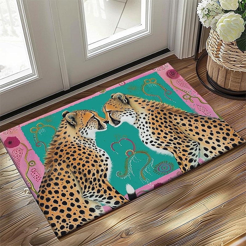 Duo Leopards Doormat Floor Mats Washable Rugs Kitchen Mat Non-Slip Oil Proof Rug Indoor Outdoor Mat Bedroom Decor Bathroom Mat Entrance Rug2