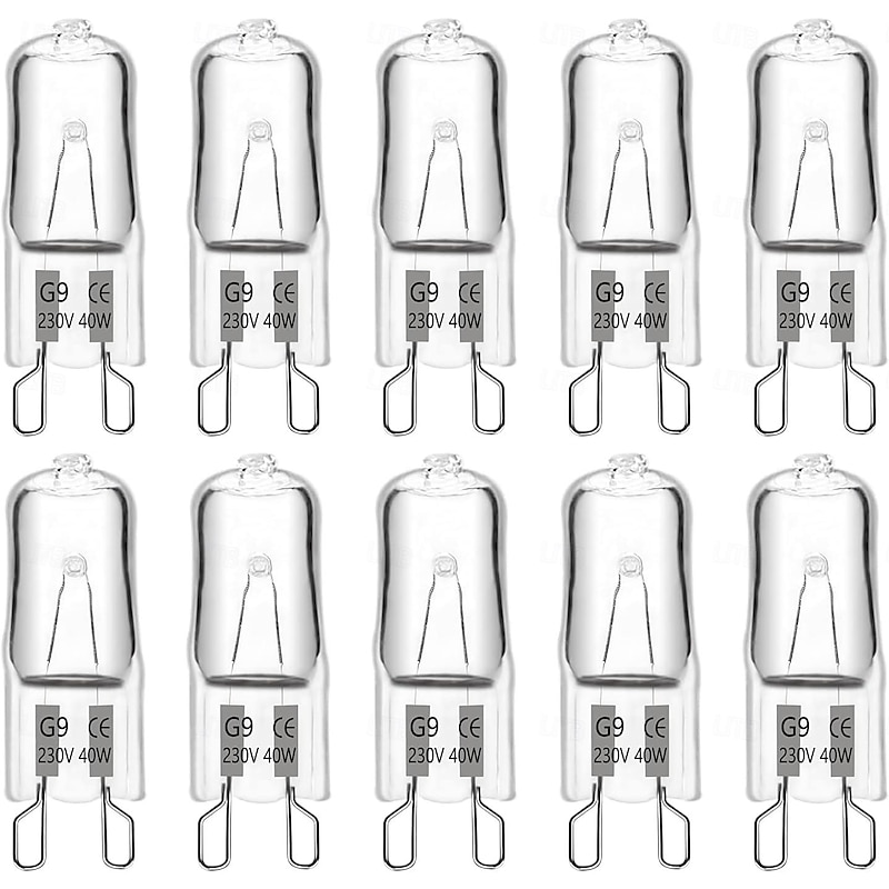 10PCS G9 40W 220V 2-Pin Halogen Bulb Warm White 3000K 360 Beam Angle for Oven Microwave Crystal Lamp Ceiling Fan Lights