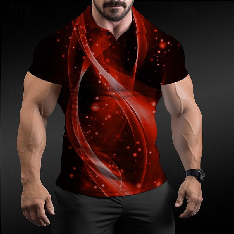 Men's Geometric Polo Shirts Golf Shirt Short Sleeve Polo Shirts Collared Shirts Business Casual Vacation Wear Formal Wear Festival Wear Buttons 3D Print Summer Wine Red Blue4
