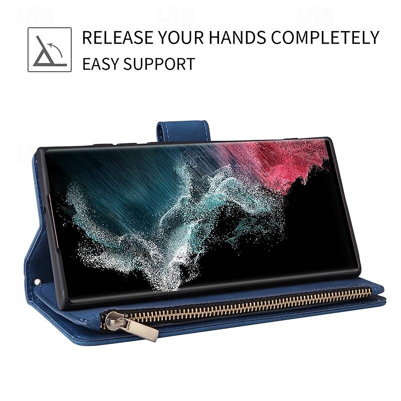 Phone Case For Samsung Galaxy S25 S24 S23 S23 FE S22 S21 Ultra Plus A14 A34 A54 A24 Wallet Case Zipper with Wrist Strap Kickstand Retro TPU PU Leather2