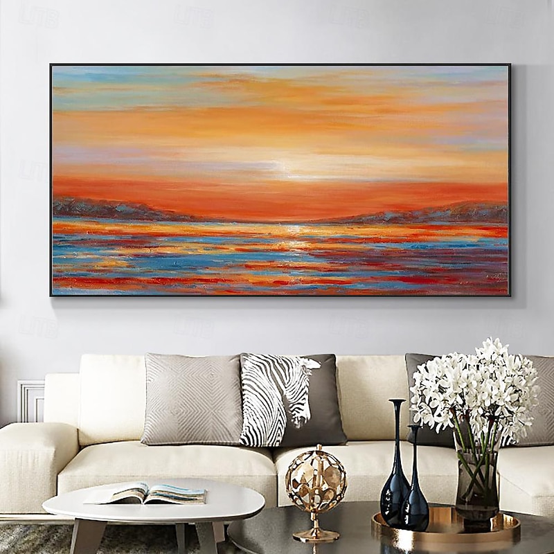 Handmade Oil Painting Canvas Wall Art Decoration Modern Abstract Sea Sunrise Landscape for Home Decor Rolled Frameless Unstretched Painting