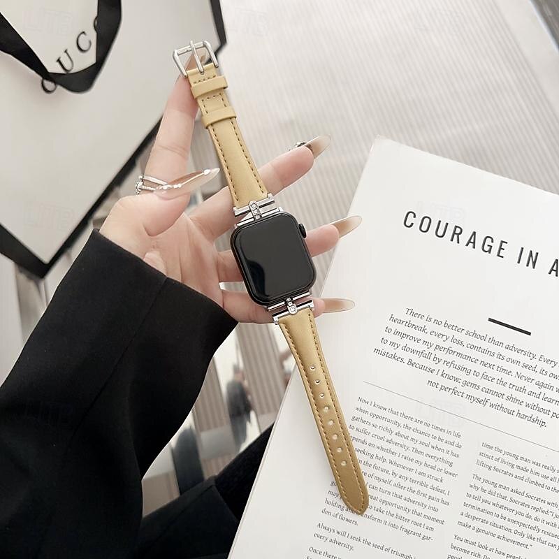 Leather Band Compatible with Apple Watch band 38mm 40mm 41mm 42mm 44mm 45mm 49mm Luxury Adjustable Alloy Genuine Leather Strap Replacement Wristband for iwatch Ultra 2 Series 9 8 7 SE 6 5 4 3 2 14
