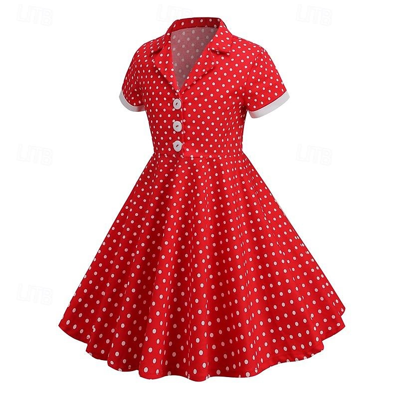 Polka Dots Retro Vintage 1950s Grease Outfits Dress A-Line Dress Flare Dress Polka dots Fancy Dress Girls' Christmas Halloween Carnival Event / Party Cocktail Party Prom Kid's Dress3