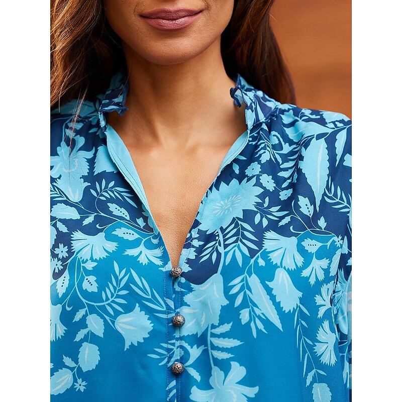 Satin Floral Ruffle Long Sleeve Blouse3