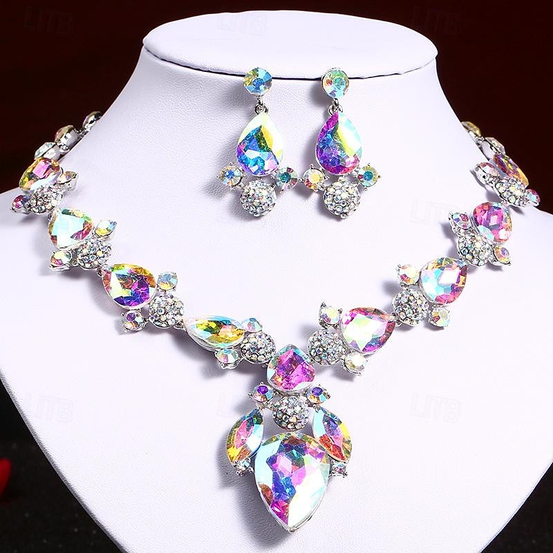 Jewelry Set 3pcs Rhinestone Alloy Earrings Necklace Women's Elegant Vintage Stylish Geometrical Geometric Jewelry Set For Wedding Anniversary Wedding Guest4