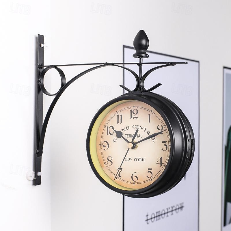 Retro Wall Clock Double-Sided European Antique Style Creative Classic Wall Hanging Clocks Outdoor Living Room Bedroom Study Wall Decoration 5 inch2
