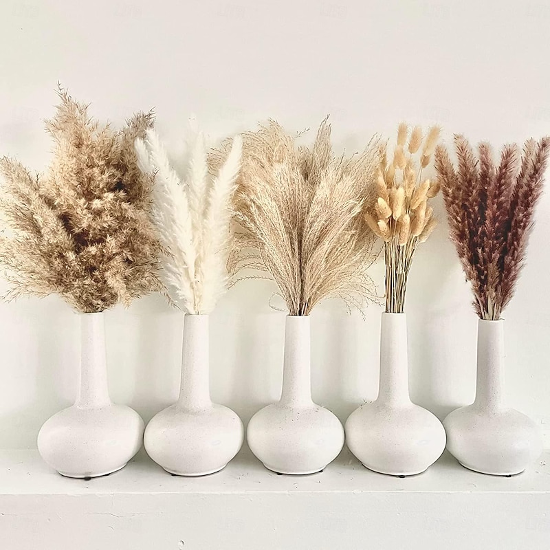 110 pcs Pampas With White Dried Rabbit Tail Flowers Boho Style Decoration Pampas Grass Bathroom Decoration Bathroom Wall Decor Wedding Vase For Bride And Bridesmaids Living Room Decoration Party Decor