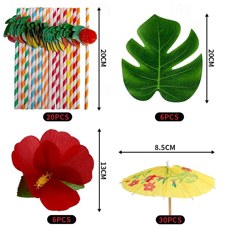 Party Hawaiian tassel table skirt paper straw turtle back leaf hibiscus flower 10PCS wreath combination set3