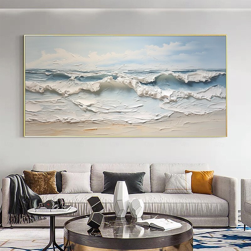 Handmade Original The blue ocean Oil Painting On Canvas Wall Art Decor Thick texture  Painting for Home Decor With Stretched Frame/Without Inner Frame Painting