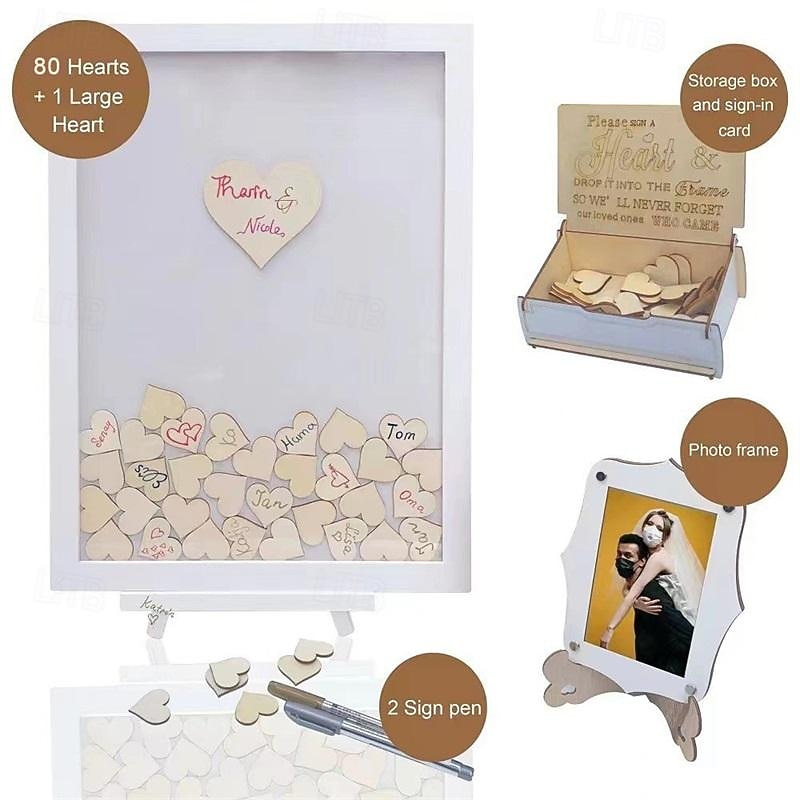 Wedding Decoration Wooden Handicrafts Photo Frames Table Tops Wooden Ornaments Square Hearts Sign In Book4