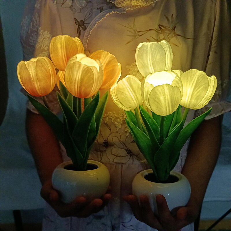 LED Tulip Night Light Atmosphere Light Simulation Bouquet Light Instagram Bedroom Dormitory Bedhead Table Light Decoration Sleep Light