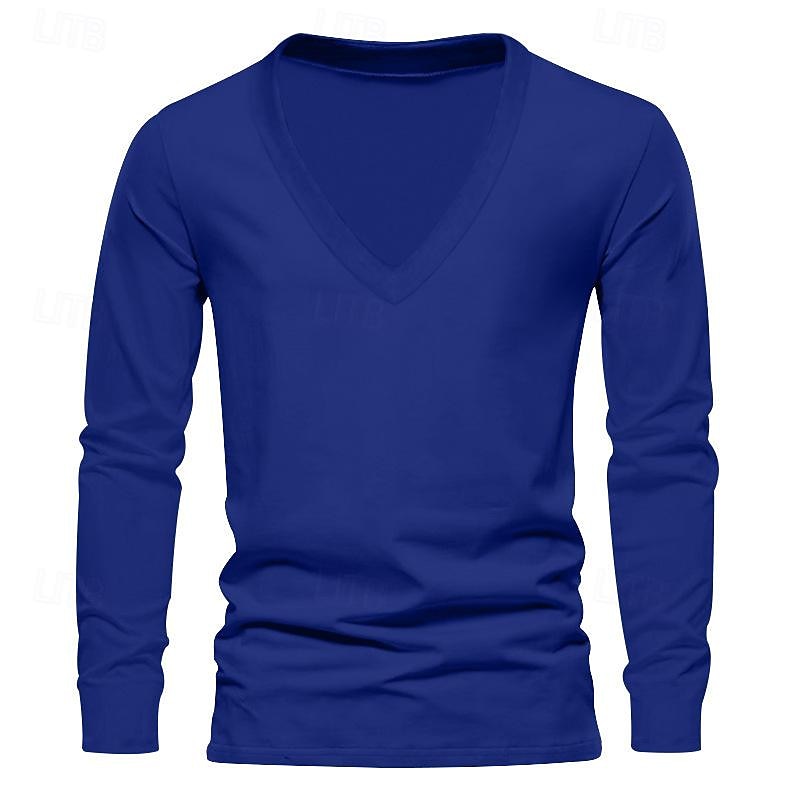Men's T Shirt Tee Tee Top Long Sleeve Shirt Long Sleeve V Neck Spring &  Fall Plain Fashion Designer Basic Sexy Vacation Street Going out Red Royal Blue Khaki Top Tee for Men3