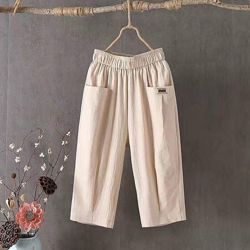 Women's Cotton Linen Pants Pants Trousers Casual Daily Calf-Length Plain Pocket Breathability Comfortable Inelastic Going out Weekend Black White Yellow Blue Spring & Summer Regular Fit