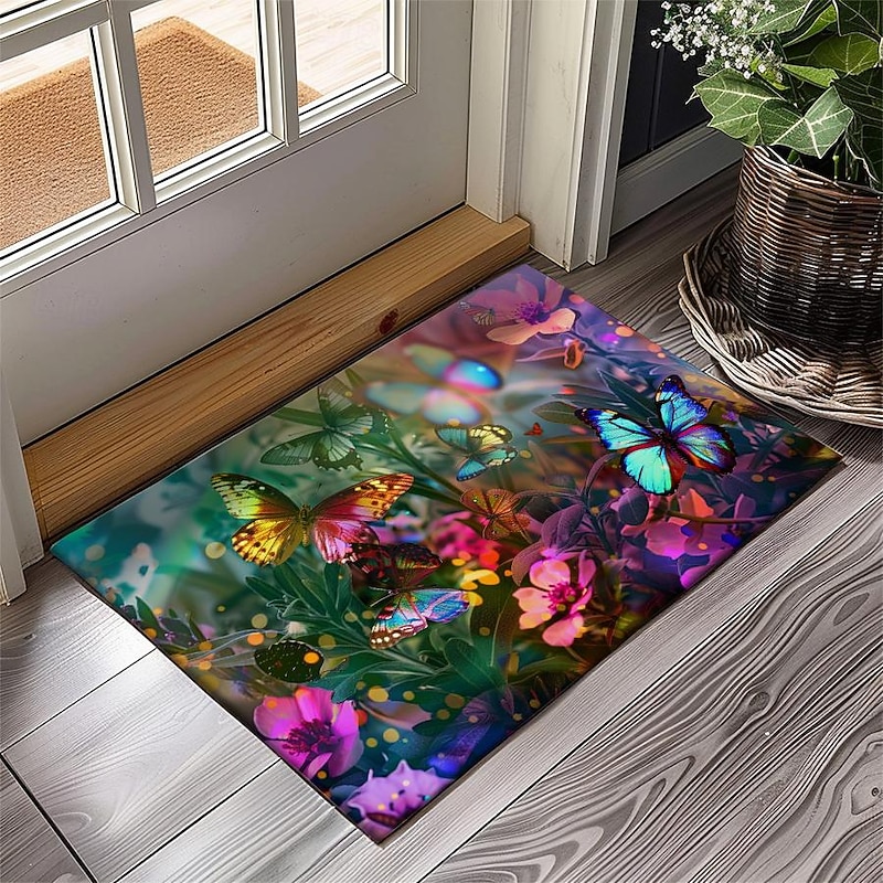 Butterfly Flowers Doormat Non-Slip Oil Proof Rug Indoor Outdoor Mat Bedroom Decor Bathroom Mat Entrance Rug Door Mat3