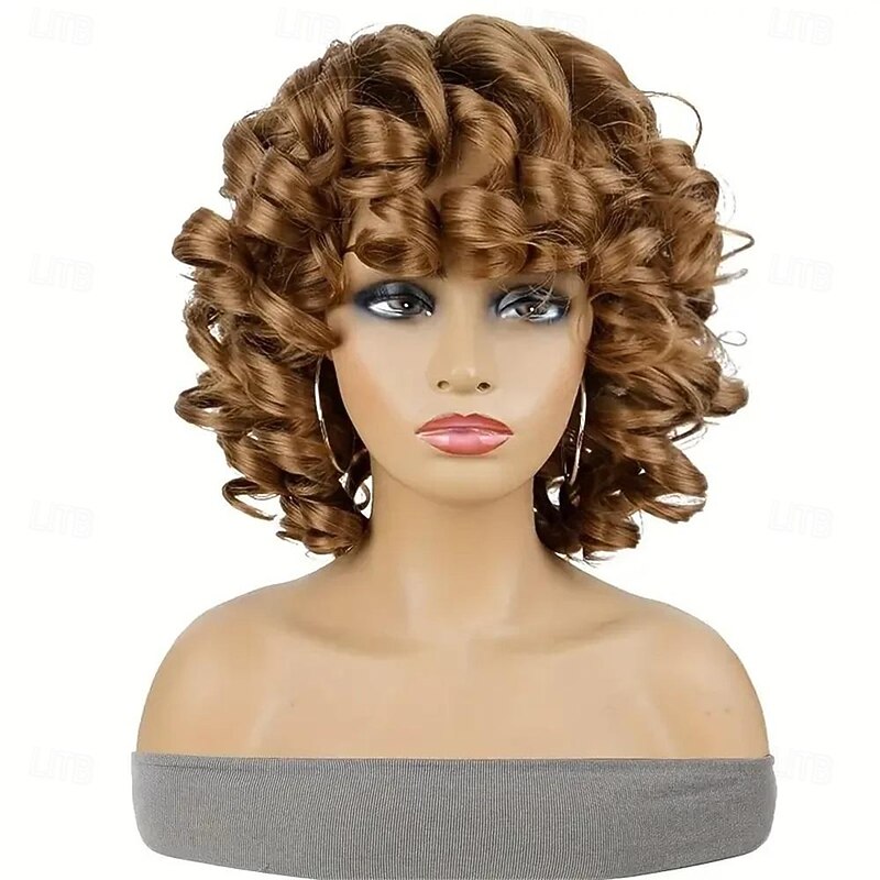 Afro Curly Wigs For Women Big Blonde Wigs With Bangs Shoulder Length Hair High Heat Resistant Synthetic Wig3