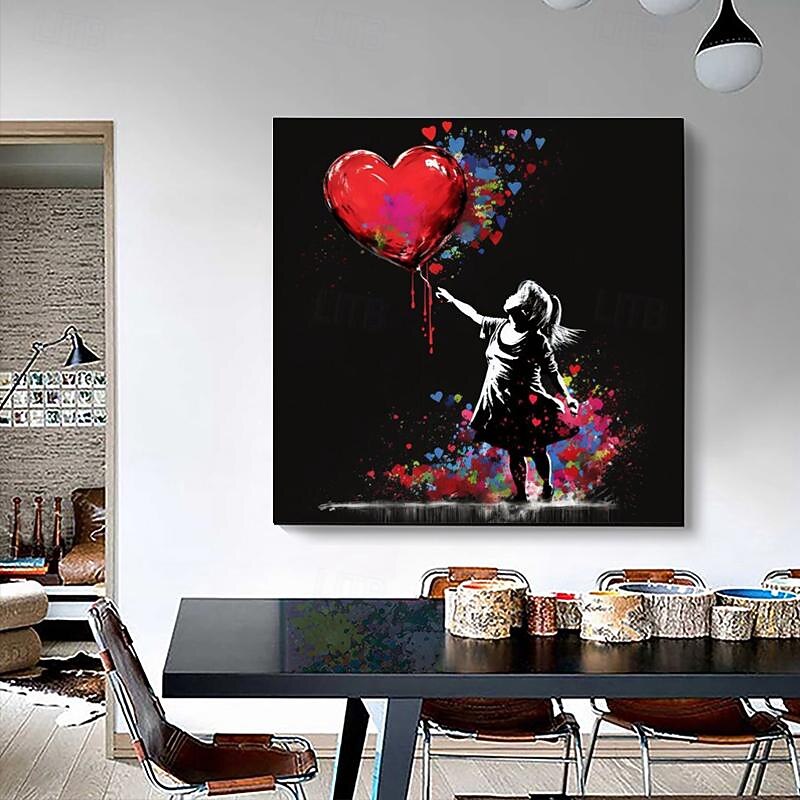 Hand Paint Banksy Art Girl With Ballon Of Heart Graffiti Art Painting Canvas Large Size Creative Art Work For Living Room Decor No Frame4