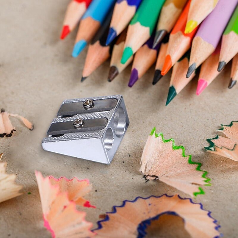 Magnesium Pencil Sharpener Survival, Hand Held Pencil Sharpener 2-Hole Pencil Sharpener Magnesium Alloy Wedge Profile4