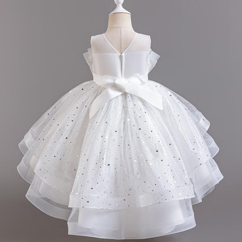 Kids Girls' Flower Girl Dress Party Dress Sequin Sleeveless Wedding Party Special Occasion Sequins Mesh Adorable Sweet Cotton Polyester Asymmetrical Party Dress Summer Spring Fall 4-13 Years White2