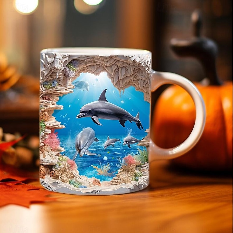3D Dolphin Ceramic Coffee Mug Oceanic Charm New Arrival Exquisite Fish Design Tea Cup - Perfect for Dolphin Lover4