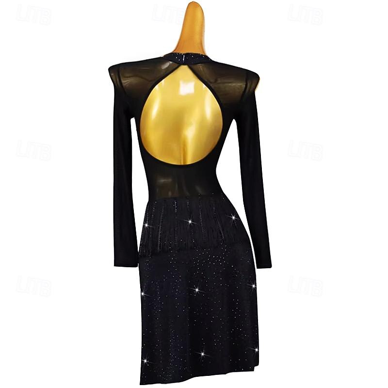 Latin Dance Dress Crystals / Rhinestones Women's Performance Daily Wear Long Sleeve Spandex2