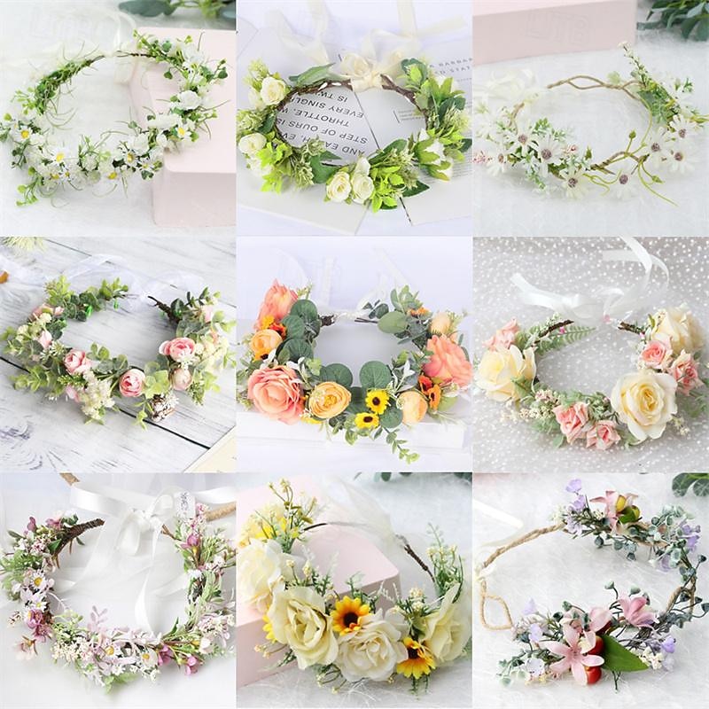 Simulated wreath full of stars eucalyptus headband bride headdress travel outdoor photography female headflower