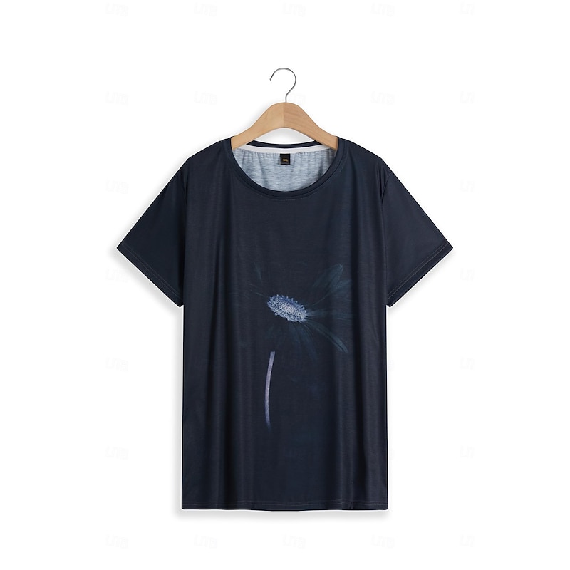 Women's T Shirt Basic Floral Print Short Sleeve Regular Tops Round Neck Casual Holiday Weekend Black Gray3