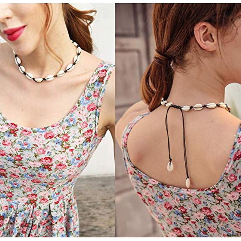 Natural Shell Necklace Bracelet Anklet Set Handmade Adjustable Summer Boho Hawaii Beach Seashell Choker Jewelry Gift for Women Girls3