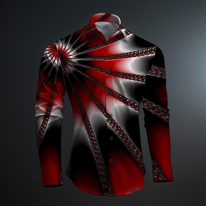 Men's Geometric Pattern Button Up Shirt Printed Shirts Long Sleeve Artistic Subcultural Fashion Casual Vacation Party Street Spring & Summer Turndown Print Button-Down Pink Red Mint Green Purple2