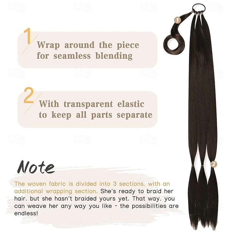 Long Braided Ponytail Extension with Hair Tie Black Straight Wrap Around Hair Extensions Ponytail Natural Soft Synthetic Hair Piece for Women Daily Wear 32 Inch2