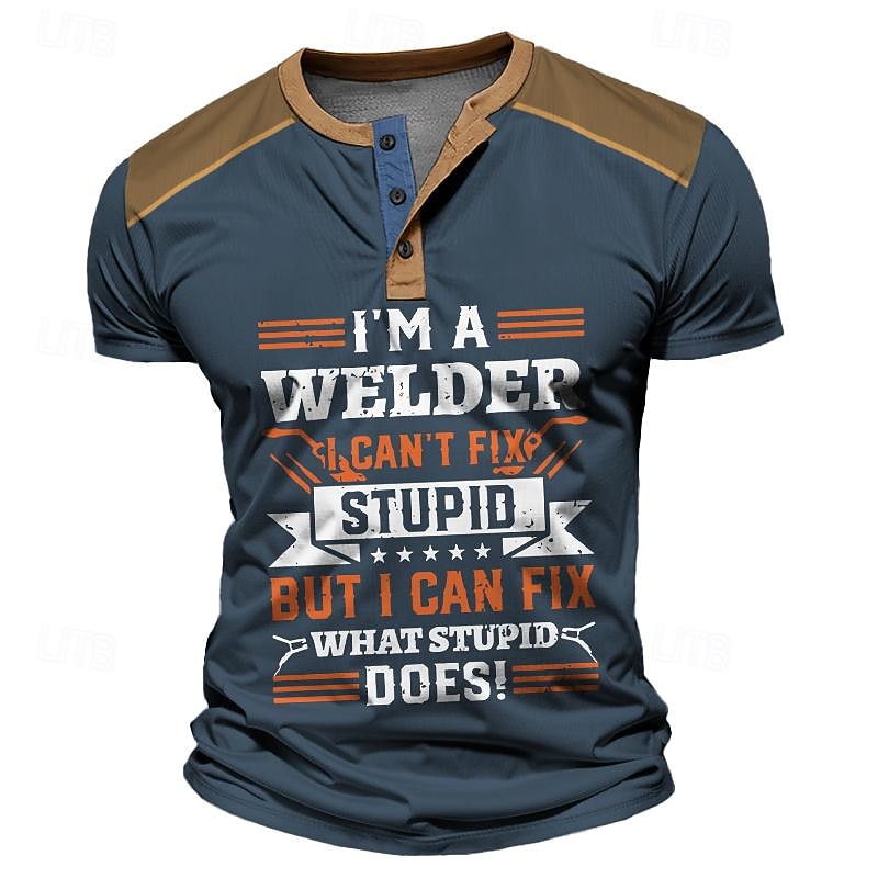 Welder T-Shirt for Men - Funny Work Humor Graphic Henley with 