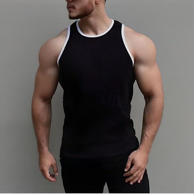 Men's Tank Top Undershirt Sleeveless Shirt Muscle Shirt Sleeveless Crew Neck Summer Color Block Pit Strip Fashion Designer Muscle Outdoor Going out Gym Black White Top Tee for Men