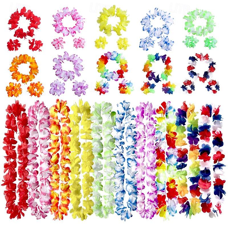 40PCS Classic Flower Ring Combination Set Beach Vacation Decoration Colorful Petal Necklace Festival Party Accessories