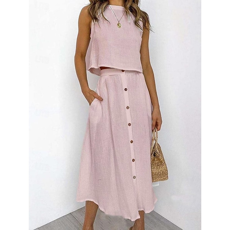 Women's Skirt A Line Basic Casual Maxi High Waist Skirts Solid Colored Pocket Casual Daily Weekend White Yellow Pink Red Summer Cotton4