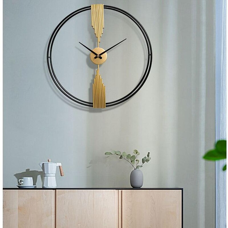 Clock Round Wall Clock Non Ticking Quartz Decorative Wall Watch Clock for Living Room Kitchen Home Office Black Golden 60 80 cm2