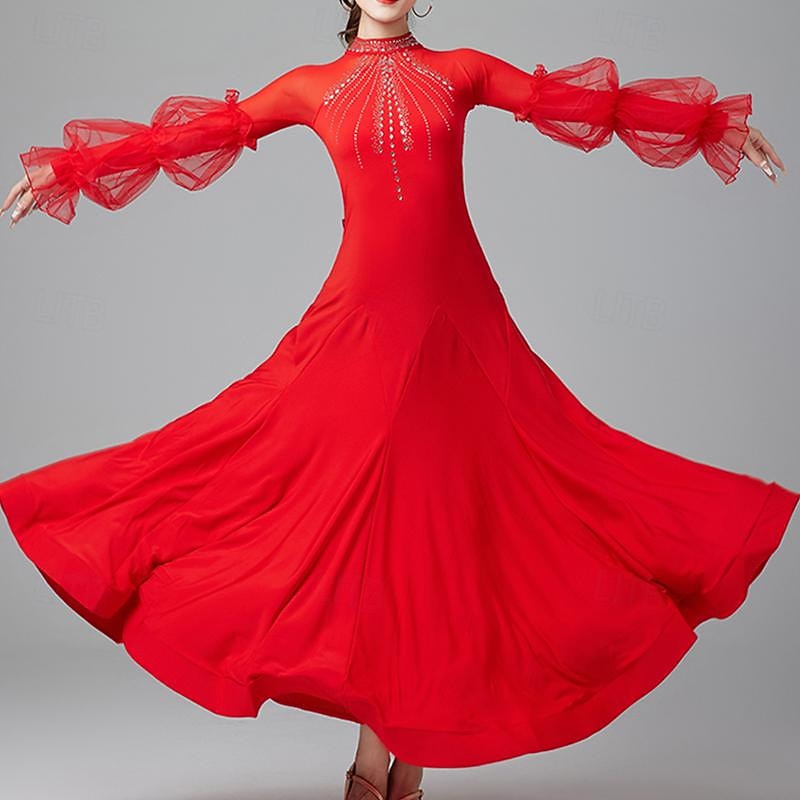Latin Dance Ballroom Dance Dress Crystals / Rhinestones Women's Performance Daily Wear Long Sleeve Crystal Cotton4