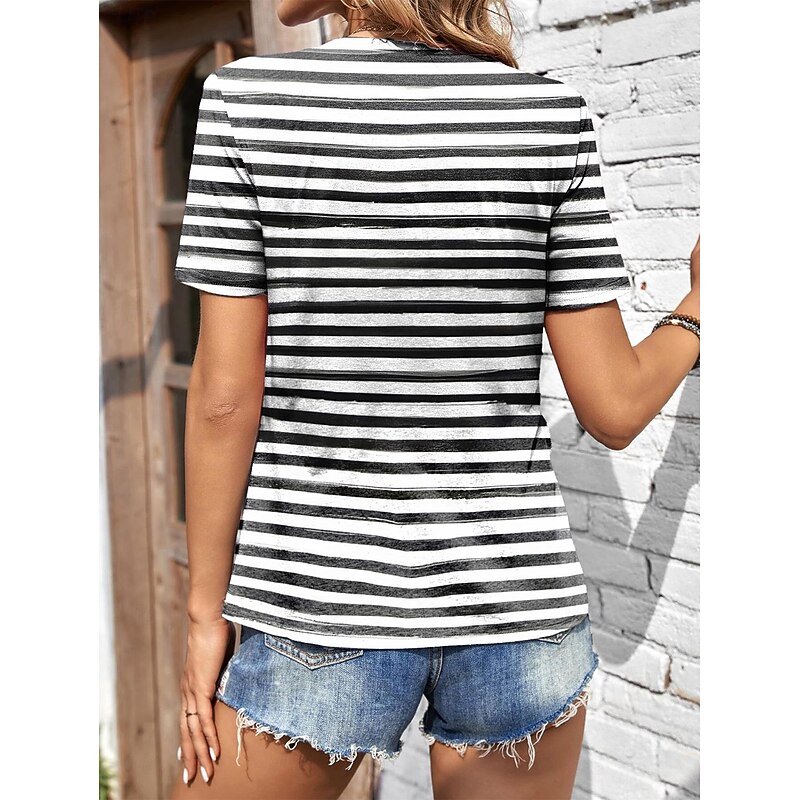 Women's  T-Shirt Daisy Floral Stripe Print Round Neck Short Sleeve Casual Summer Top Regular Fit Fashion Tee Black White Yellow3