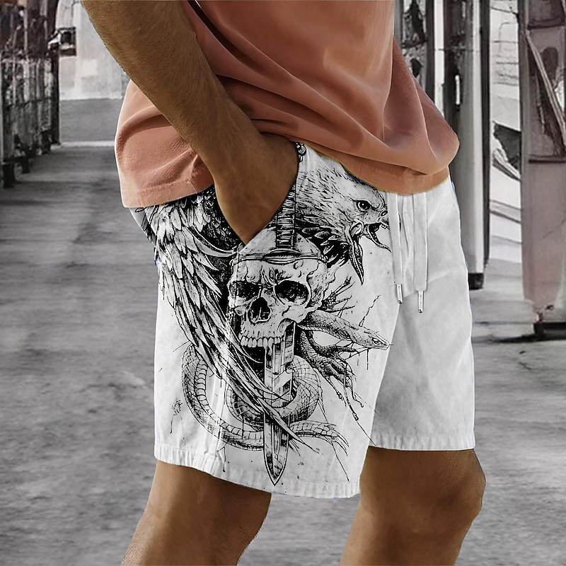 Men's Skull Eagle Snake Swim Trunks Swim Shorts Board Shorts Mid Waist Punk & Gothic Vacation Party Holiday Drawstring with Mesh lining Elastic Waist Designer Clothing Apparel